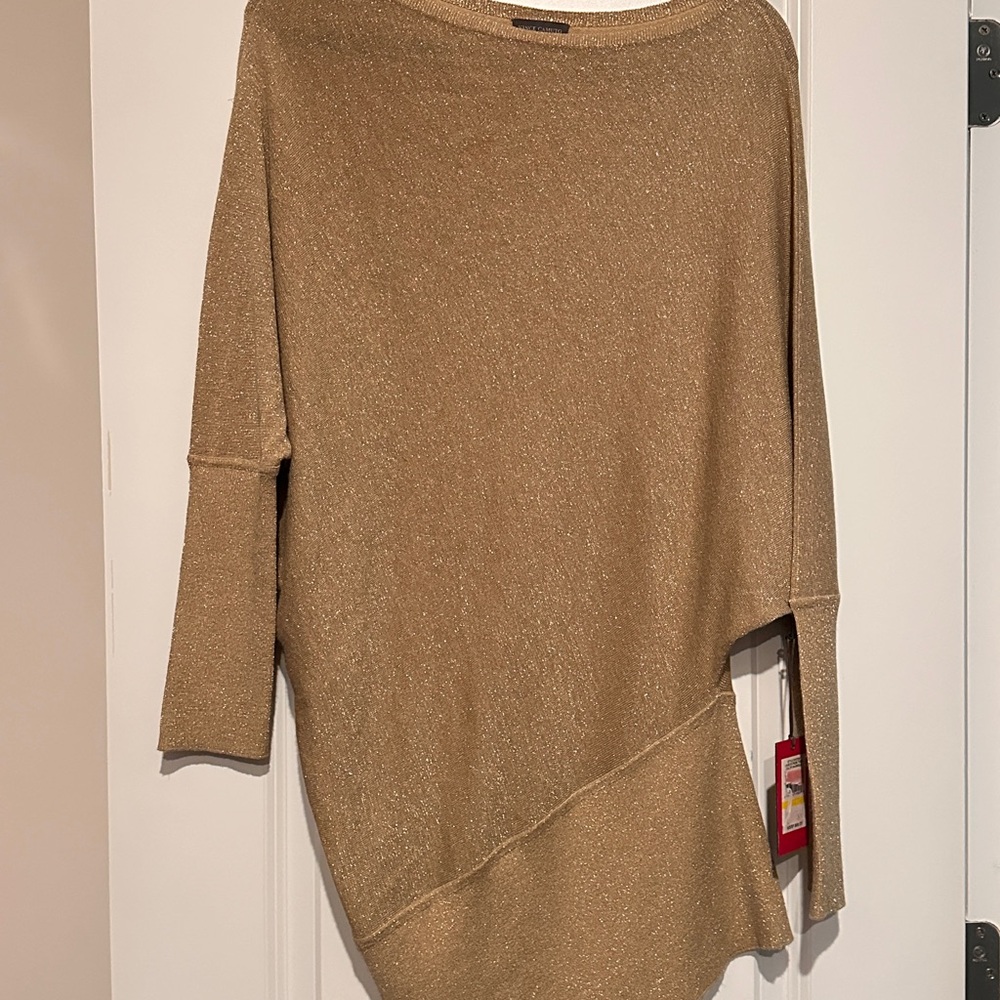 Vince Camuto Metallic Gold Off-the-Shoulder Sweater